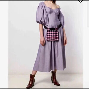 Natasha Zinko Women's Purple Checkered 100% Cotton Midi Dress‎ US8